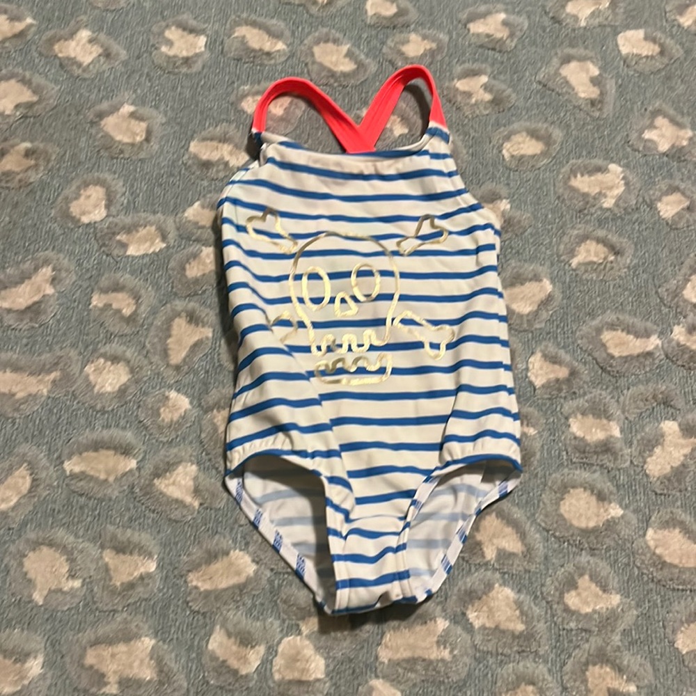 Mini Boden pirate stripe one piece bathing suit size 2-3